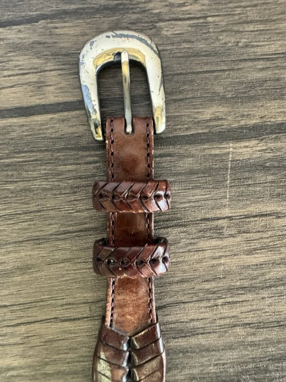 Vintage Western Braided Leather Fishtail Belt Rattlesnake
